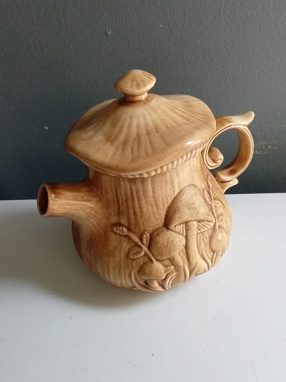 Vintage Arnels Mushroom Ceramic Teapot Brown Glazed Cottagecore 1970s Pottery